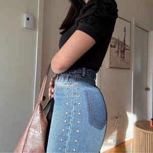 Grommet trim 2 tones mini Jean skirt by Stradivarius